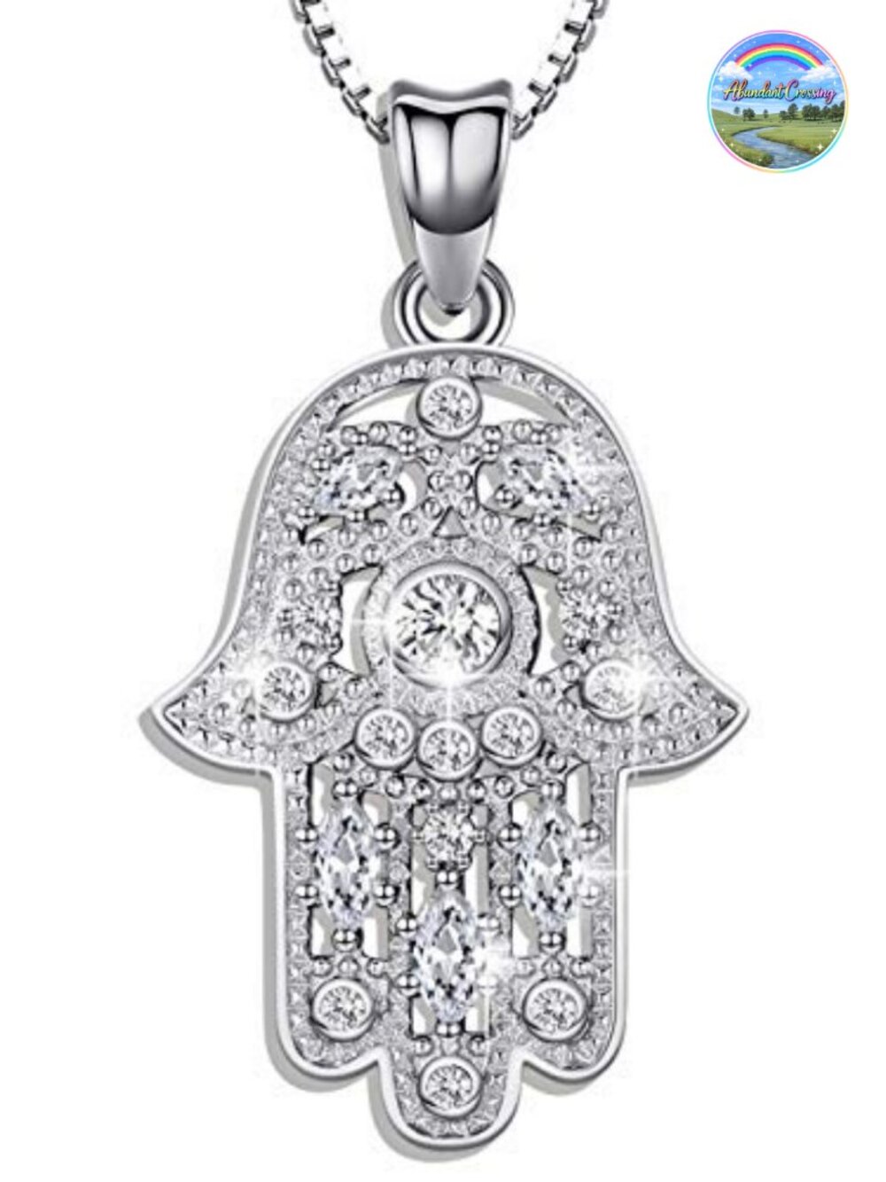 925 Sterling Silver Hamsa Necklace Evil Eye Pendant Cubic Zirconia